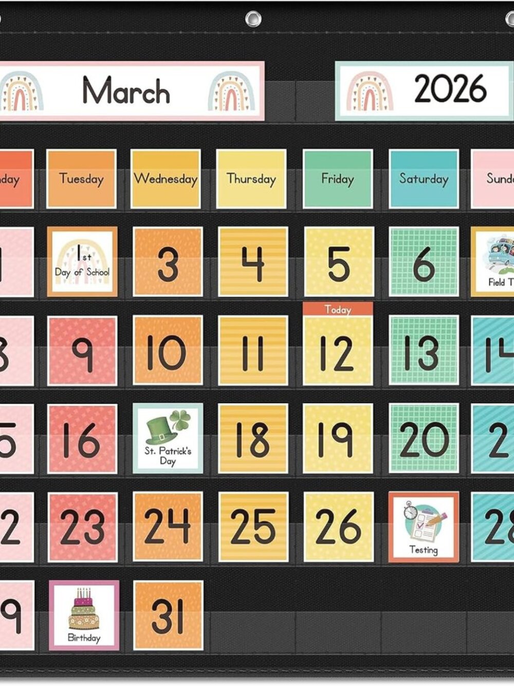 Rainbow Calendar Pocket Chart for Kids,Preschool Kindergarten Classroom Elementa